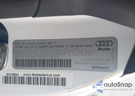 2012 Audi R8 5.2 z USA, uszkodzony, nr VIN WUAVNAFG7CN001027